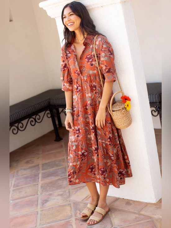 NATURAL LIFE Dresses & Skirts - Natural Life Rebecca Midi Dress Orange Tropical Floral NWT L